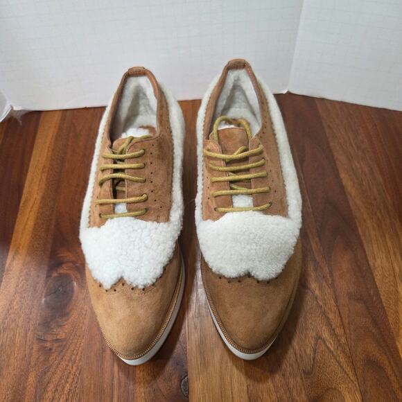 Australia Luxe Collective Suede And Sherling Tan and White Platform Oxford Sz 7 - Picture 4 of 16